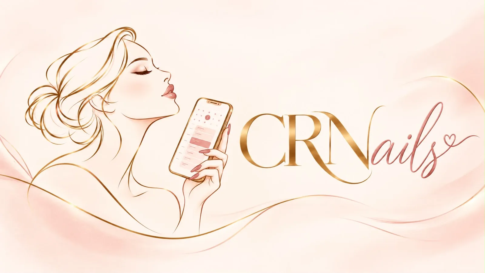 Illustration CRNails : une femme au chignon tient un téléphone qui affiche son agenda de rendez-vous.